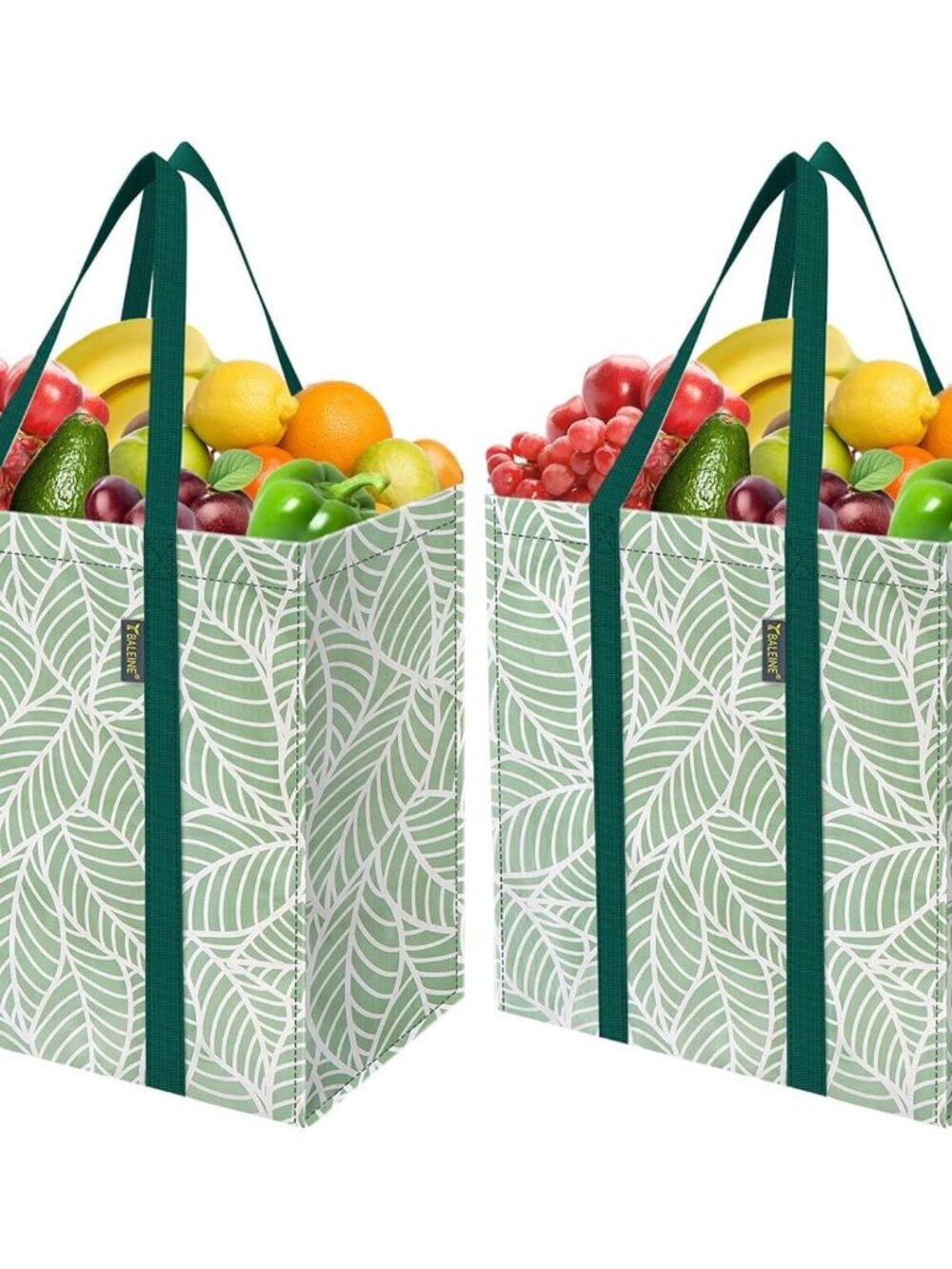 2 PK Grocery Bags Reusable Shopping Bags with Reinforced Bottom, Heavy Duty Fold